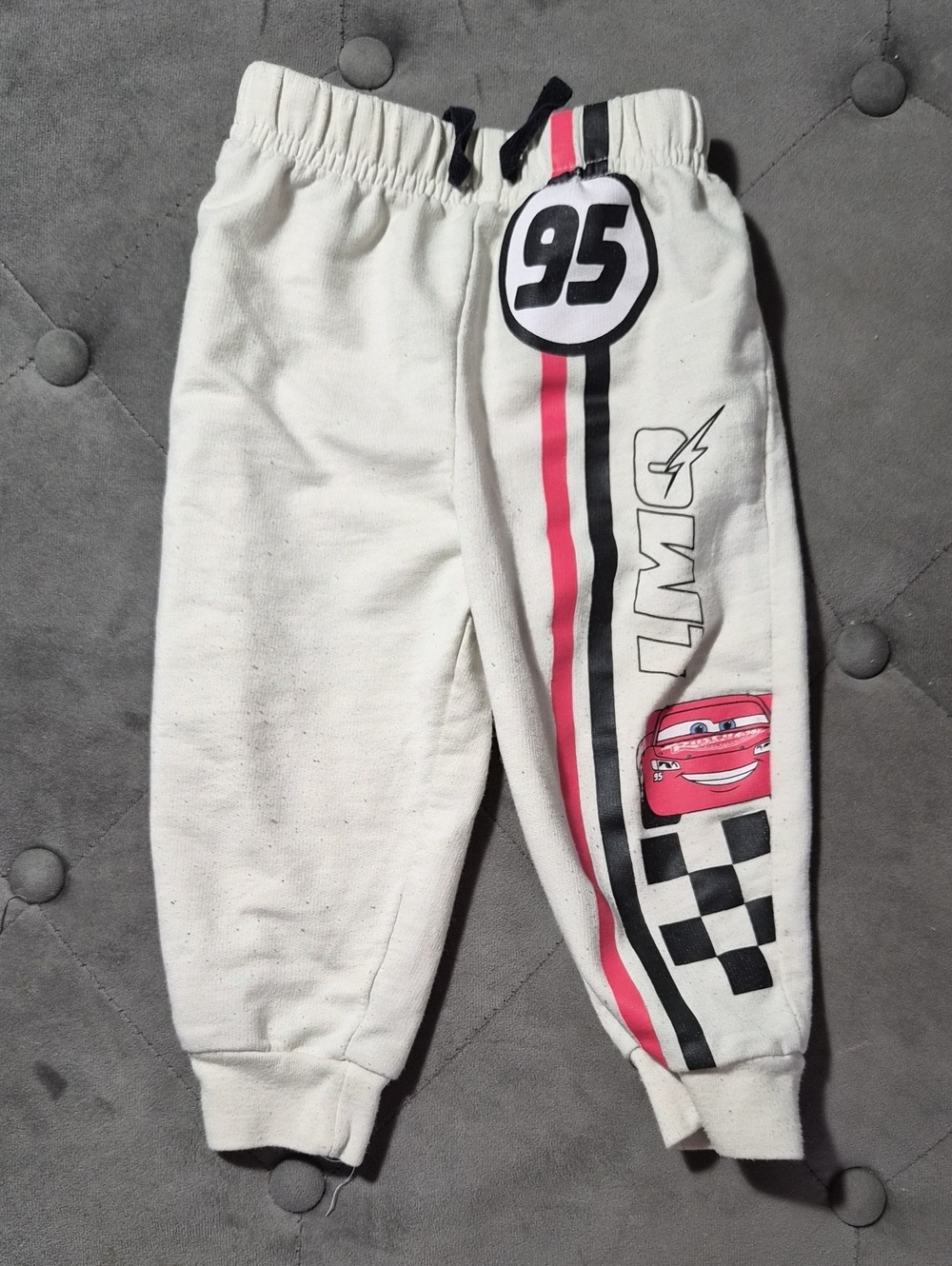 Disney Cars White Joggers with Red & Black Racing Stripe and Car Motif
